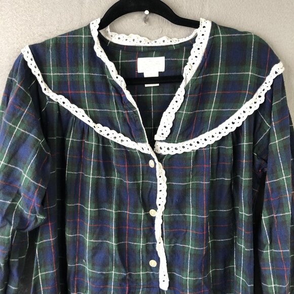 Vintage Geffy Nightgown Womens Small Plaid Flannel Lace Trim Dress 90s - Picture 9 of 16